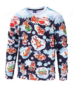 Cute Christmas Deer Cartoon Style Striped Ugly Christmas Sweater