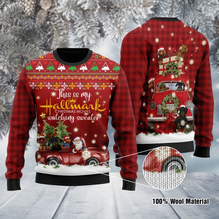 Dachshund And Santa Claus This Is My Hallmark Christmas Movie Watching Ugly Sweater