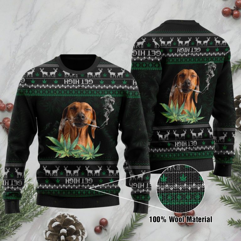 Dachshund Get High Cannabis Ugly Sweater For Dachshund And Cannabis Lovers