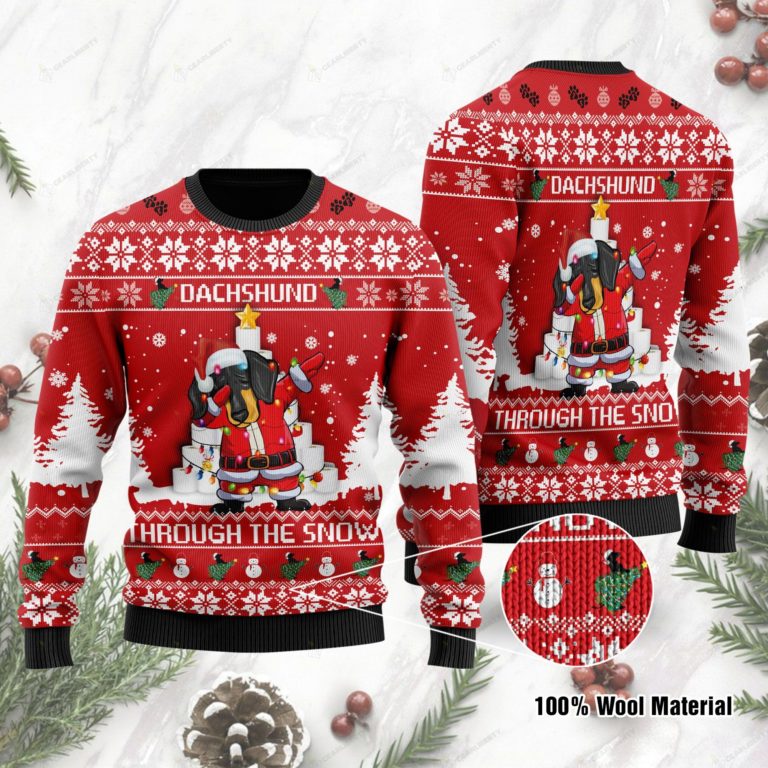 Dachshund Through The Snow With Toilet Paper Ugly Sweater For Dachshund Lover