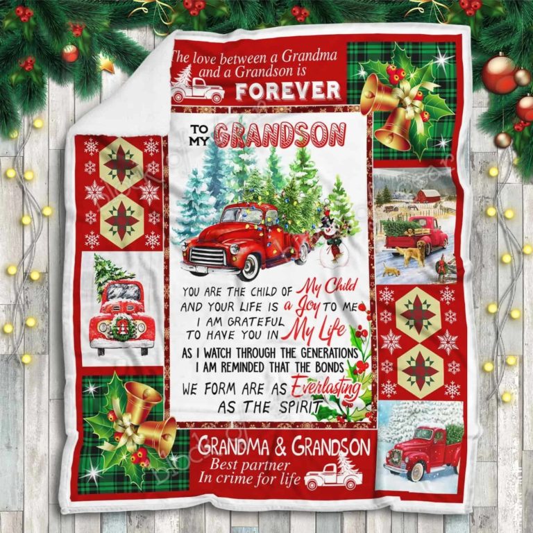 For My Grandson, Red Truck Christmas Fleece Blanket