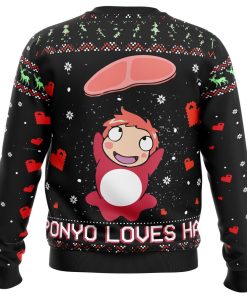Ghibli Ponyo Loves Ham Premium Ugly Christmas Sweater Ghibli Ponyo Loves Ham Premium Ugly Christmas Sweater