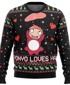 Ghibli Ponyo Loves Ham Premium Ugly Christmas Sweater