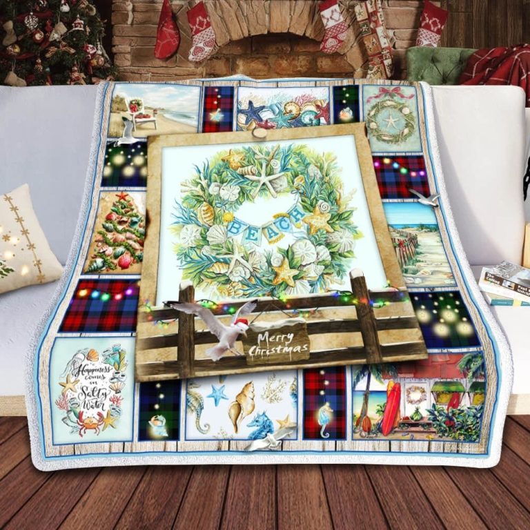 Happy Beach Christmas Fleece Blanket