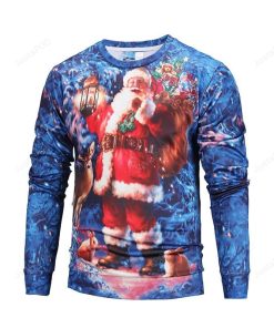 Happy Santa Watercolor Painting Striped Pattern Ugly Christmas Sweater