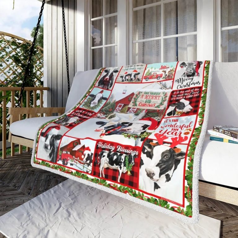 Have Yourself A Merry Little Christmas Cow Sofa Throw