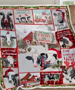 Have Yourself A Merry Little Christmas Cow Sofa Throw