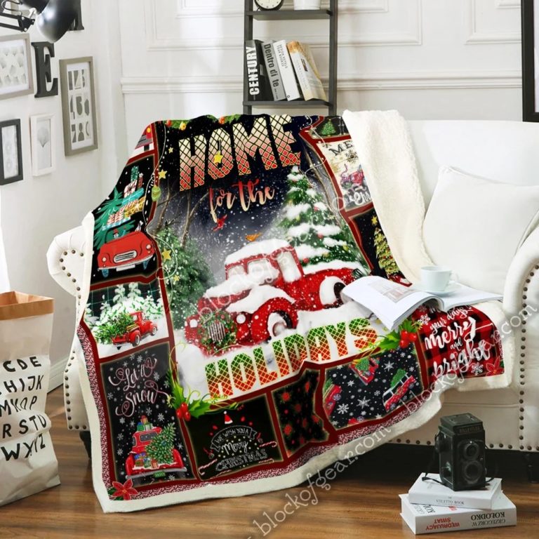 Home For The Holiday Red Truck Fleece Blanket