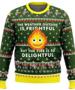 Howls Moving Castle Calcifer Fire Is So Delightful Premium Ugly Christmas Sweater