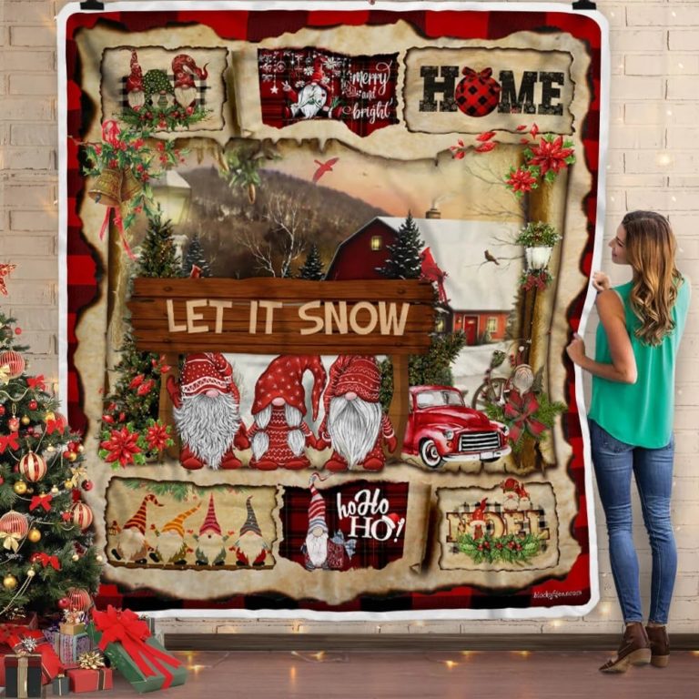 Let It Snow Gnome Christmas Fleece Blanket