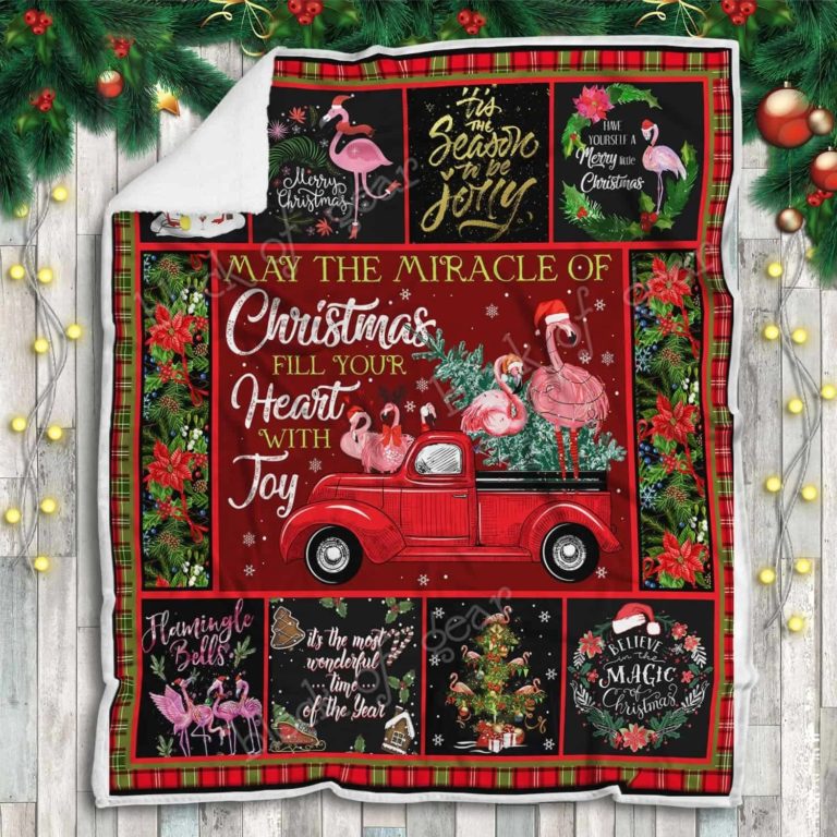Merry Christmas, Flamingo Fleece Blanket