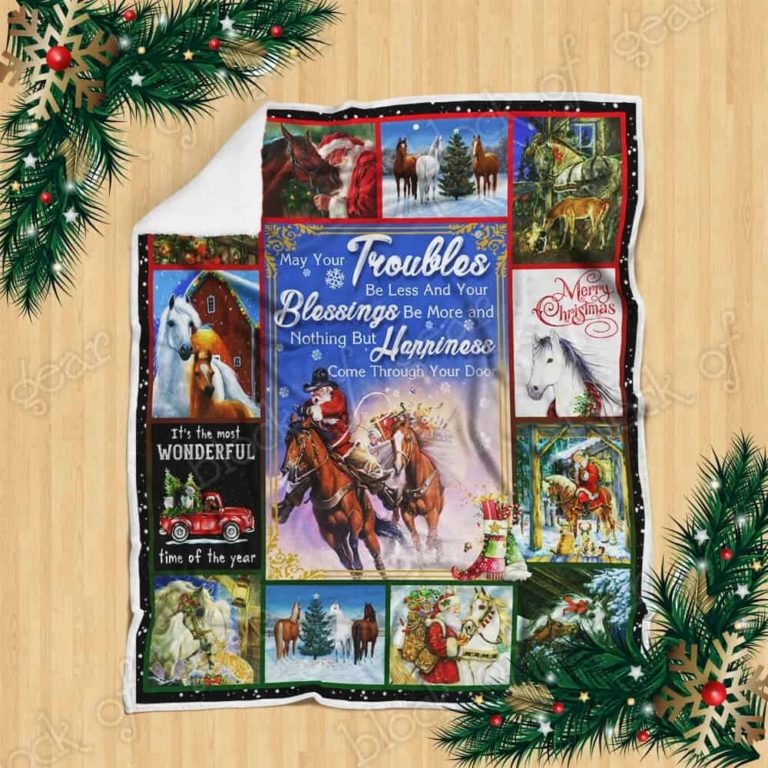 Merry Christmas Horse Fleece Blanket