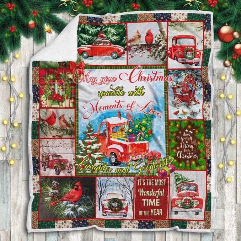 Merry Christmas, Red Truck And Cardinal Fleece Blanket