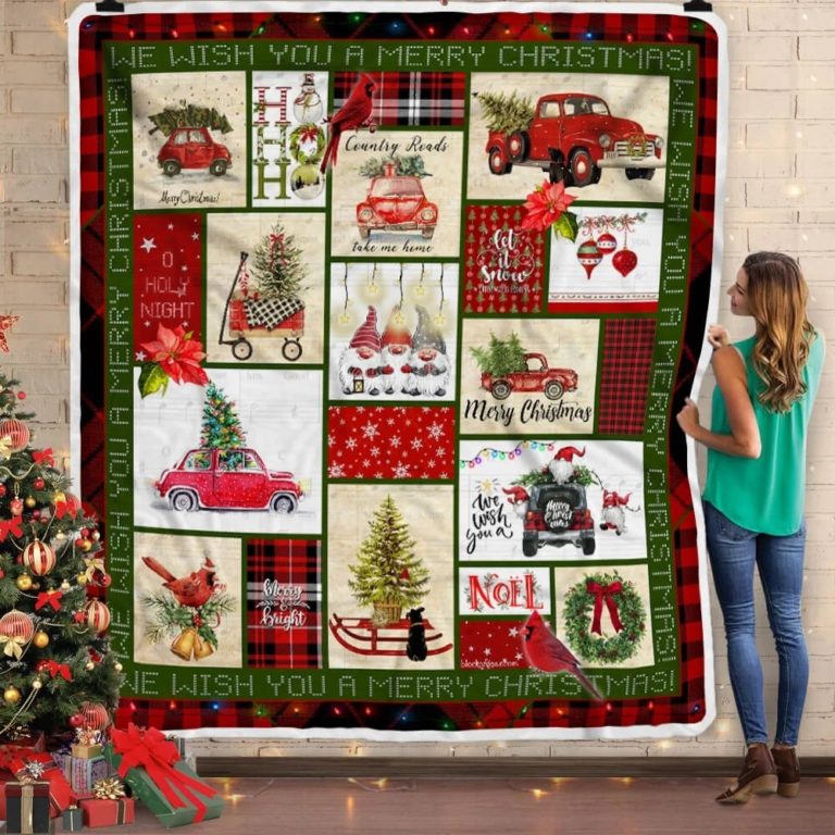 Pickup Truck Merry Christmas Fleece Blanket