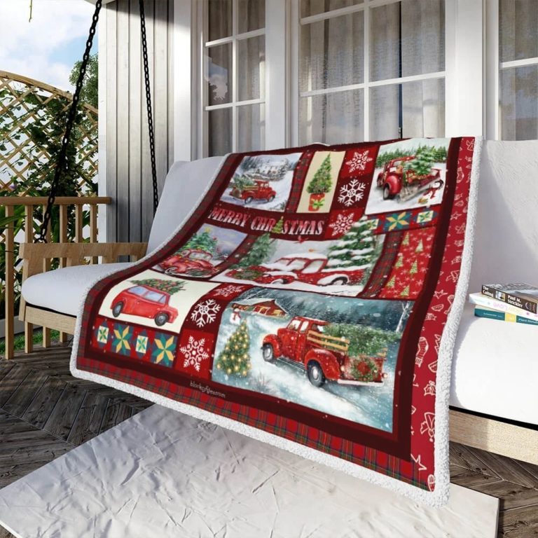 Red Pickup Trucks Christmas Fleece Blanket