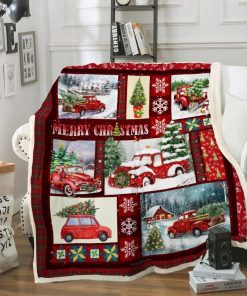 Red Pickup Trucks Christmas Fleece Blanket