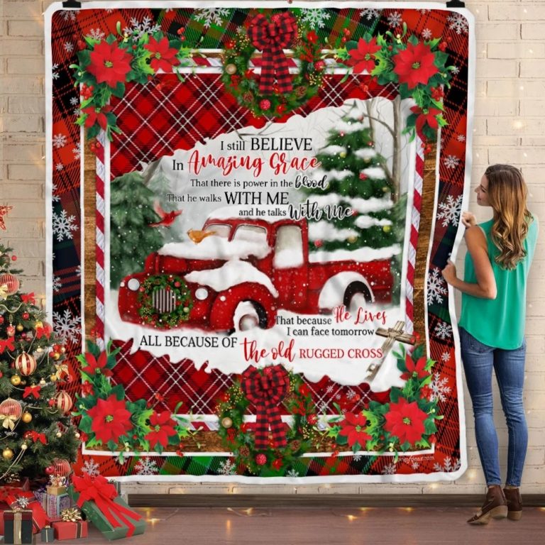 Red Truck All Because Of The Old Rugged Cross Fleece Blanket