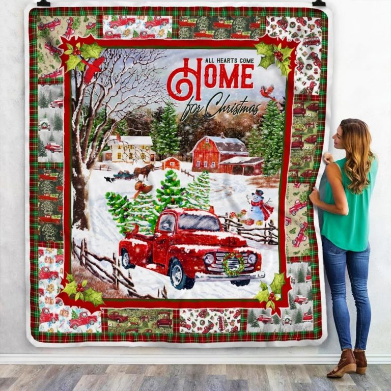 Red Truck All Hearts Come Home For Christmas Blanket