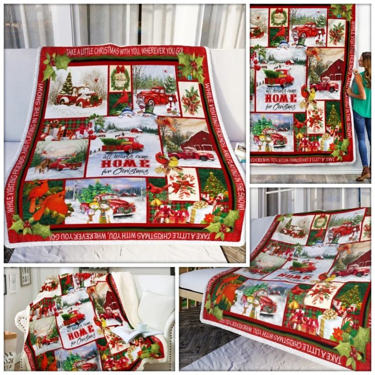 Red Truck All Hearts Come Home For Christmas Fleece Blanket