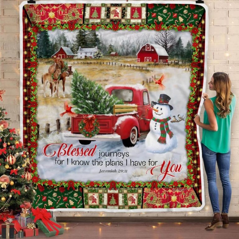 Red Truck Christmas Blessed Journeys Fleece Blanket