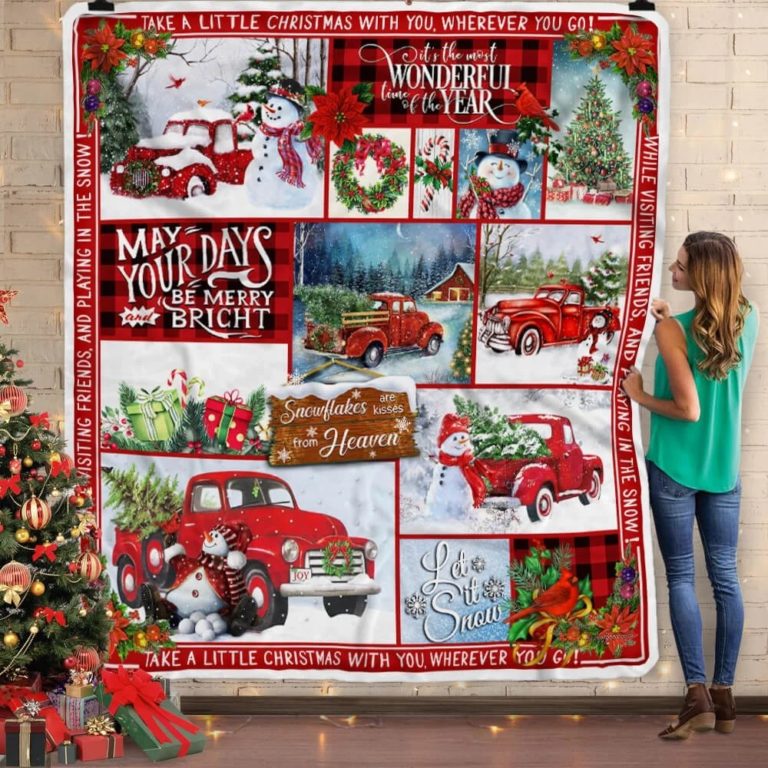 Red Truck Snowman Let It Snow Fleece Blanket