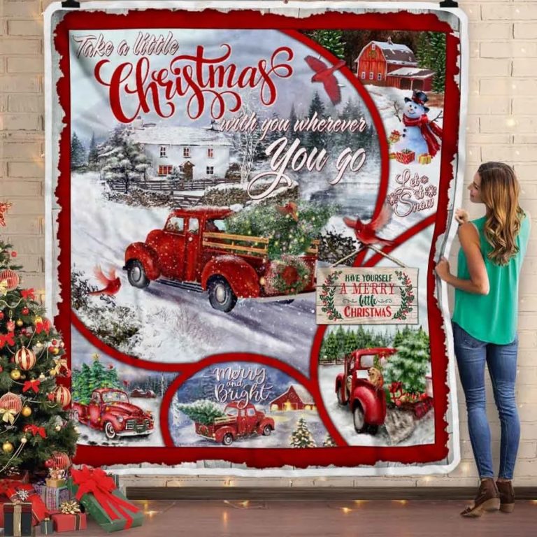 Red Truck Take A Little Christmas With You Fleece Blanket