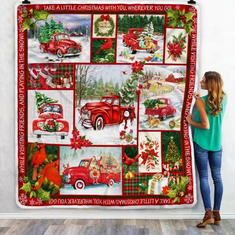 Red Truck Take A Little Christmas With You Wherever You Go Fleece Blanket