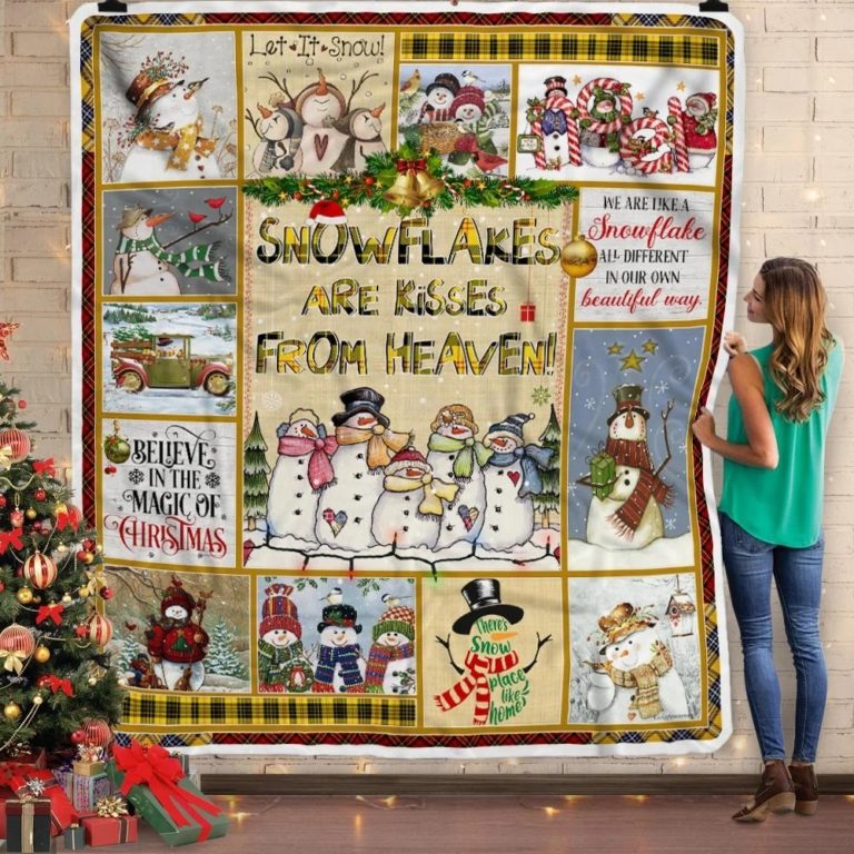 Snowman, Snowflakes Are Kisses From Heaven Fleece Blanket