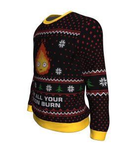 Studio Ghibli May All Your Bacon Burn Calcifer Howls Moving Castle Miyazaki Premium Ugly Christmas Sweater
