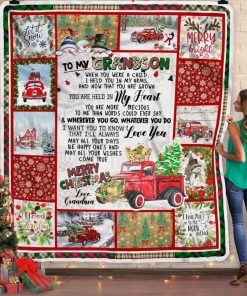 To My Grandson Red Truck Christmas Fleece Blanket To My Grandson Red Truck Christmas Fleece Blanket