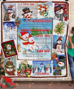 To My Grandson Snowman Christmas Fleece Blanket