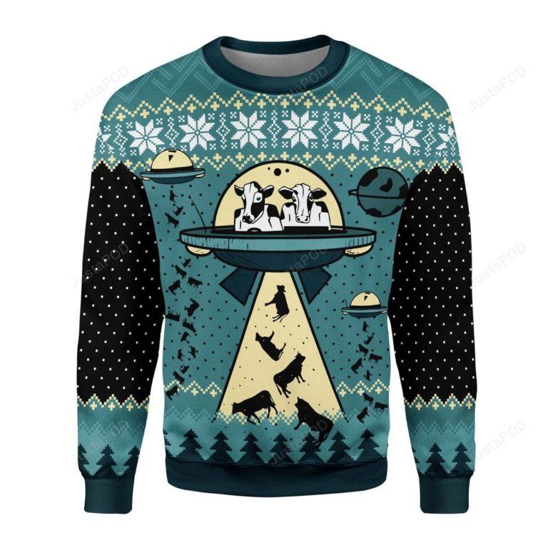 Ufo Alien Cow Abduction Ugly Christmas Sweater