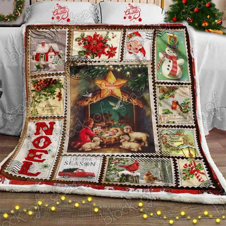 Vintage Christmas Joy To The World Fleece Blanket