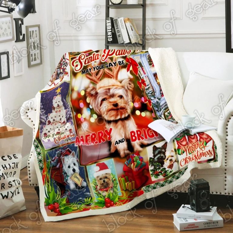 Yorkie Santa Paws Fleece Blanket