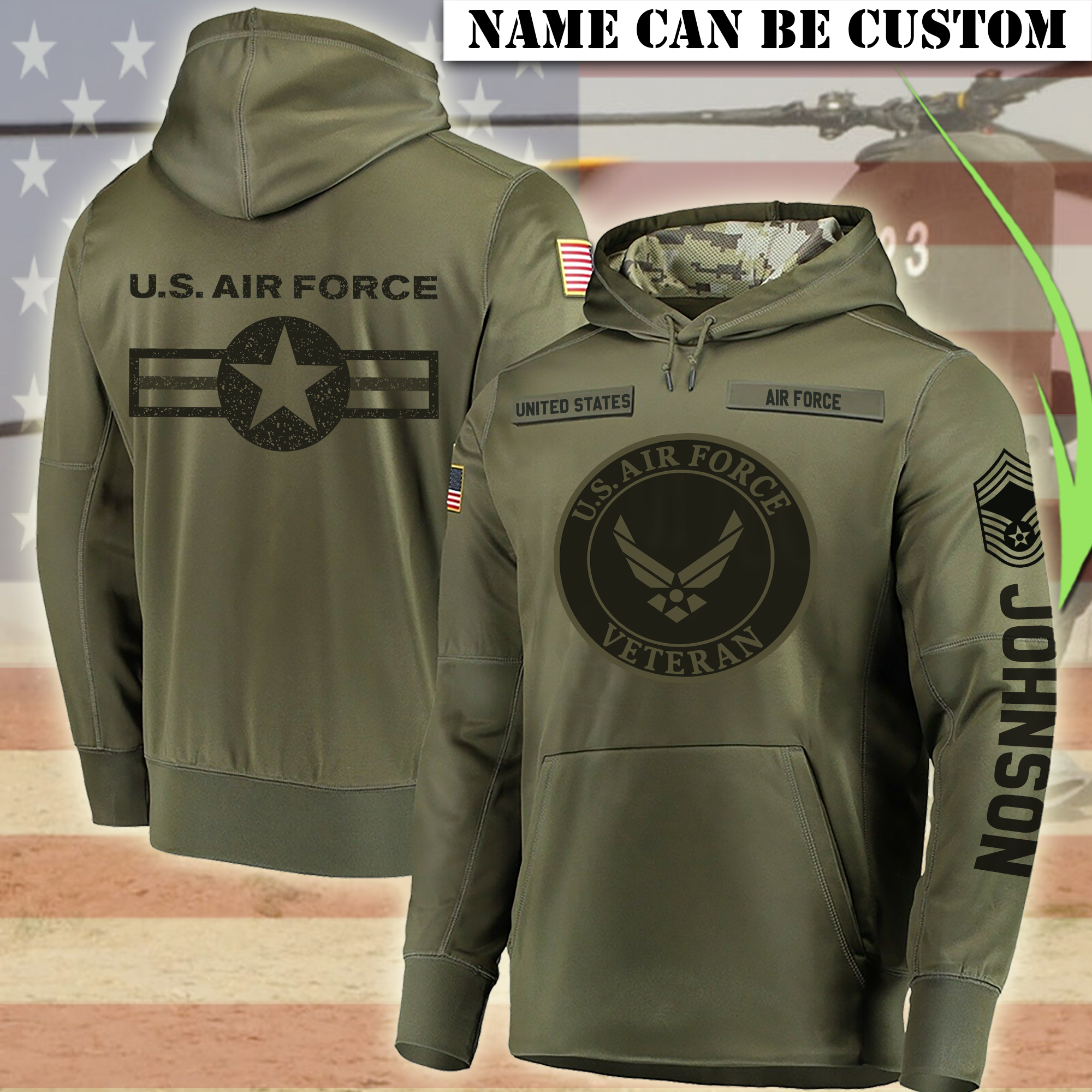 US Air Force Veteran AOP Hoodie, Customized USAF Hoodie - RobinPlaceFabrics