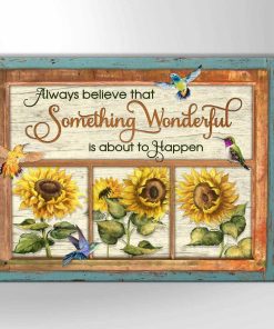 Always Believe Something Wonderful Hummingbird Canvas Wall Art Floral Decor