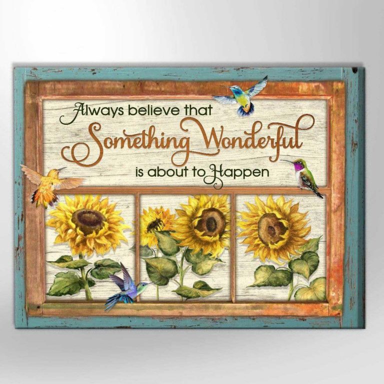 Always Believe Something Wonderful Hummingbird Canvas Wall Art Floral Decor