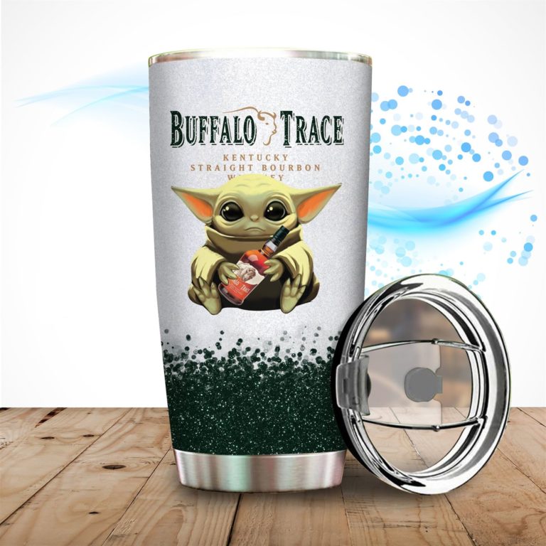 Baby Yoda Hold Buffalo Trace Wine Bottle Tumbler