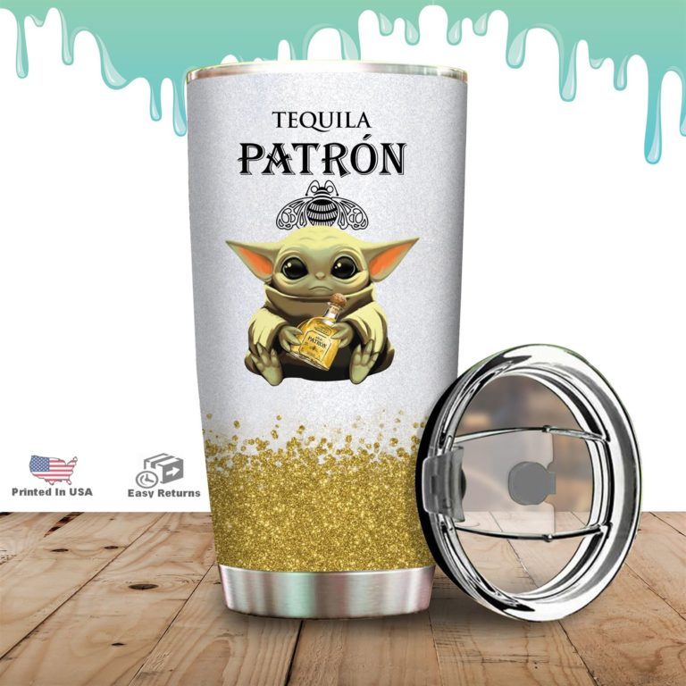 Baby Yoda Hold Tequila Patron Wine Bottle Tumbler