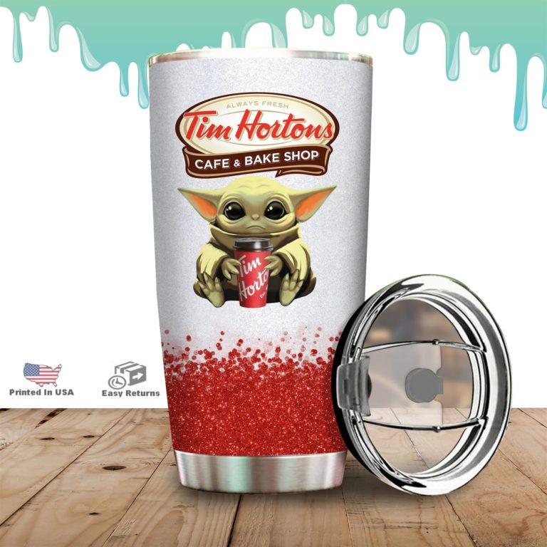 Baby Yoda Hold Tim Hortons Tumbler