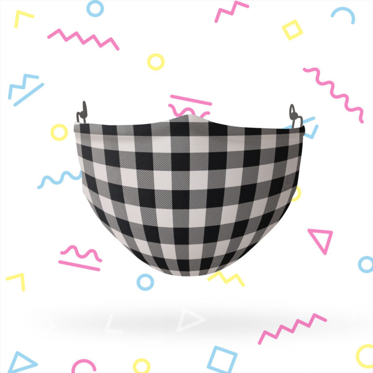 Black and White Plaid Adjustable Face Mask