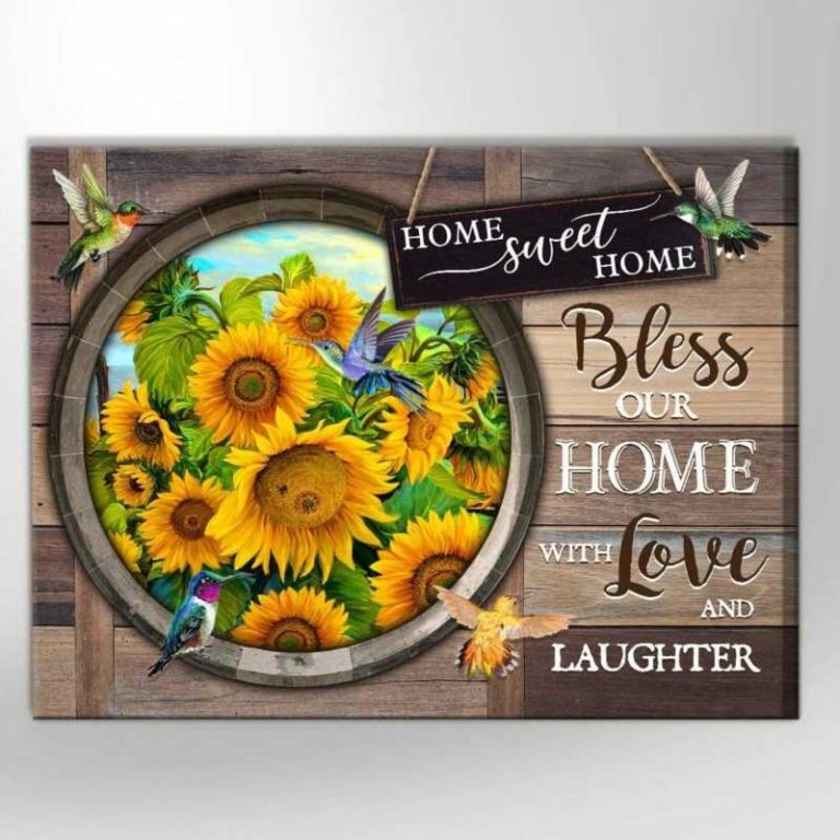 Bless Our Home Hummingbird Sunflower Canvas Wall Art Floral Decor