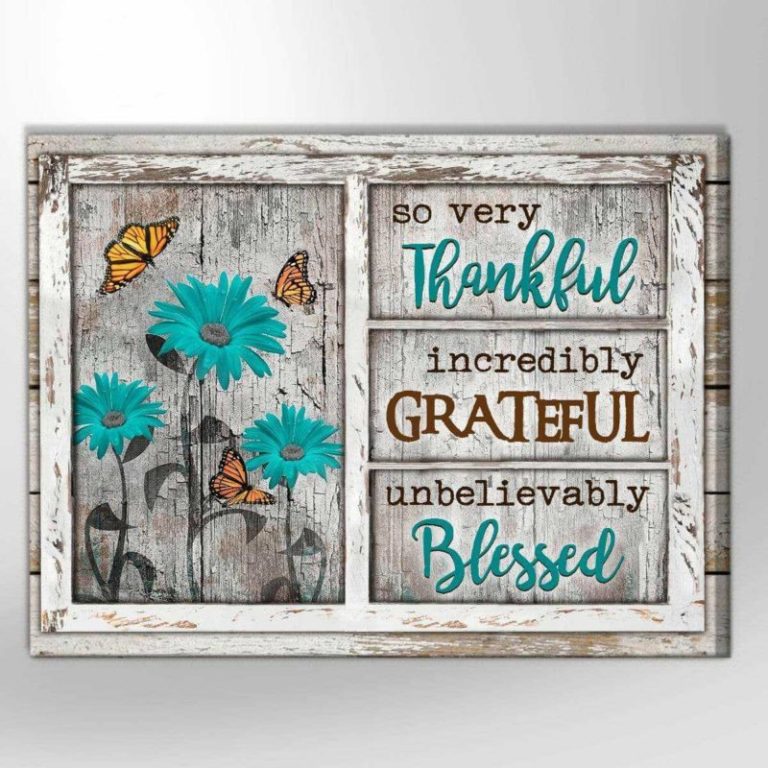Butterfly Thankful Grateful Blessed Wall Art Floral Decor