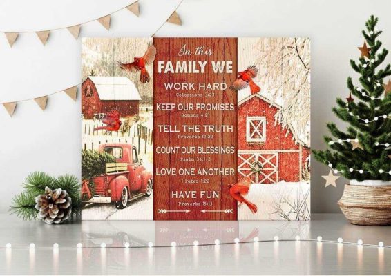 Cardinal In This Family We Work Hard Wall Art Decor