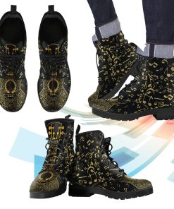 Gold Music Notes Men’s Leather Boots Gold Music Notes Men’s Leather Boots