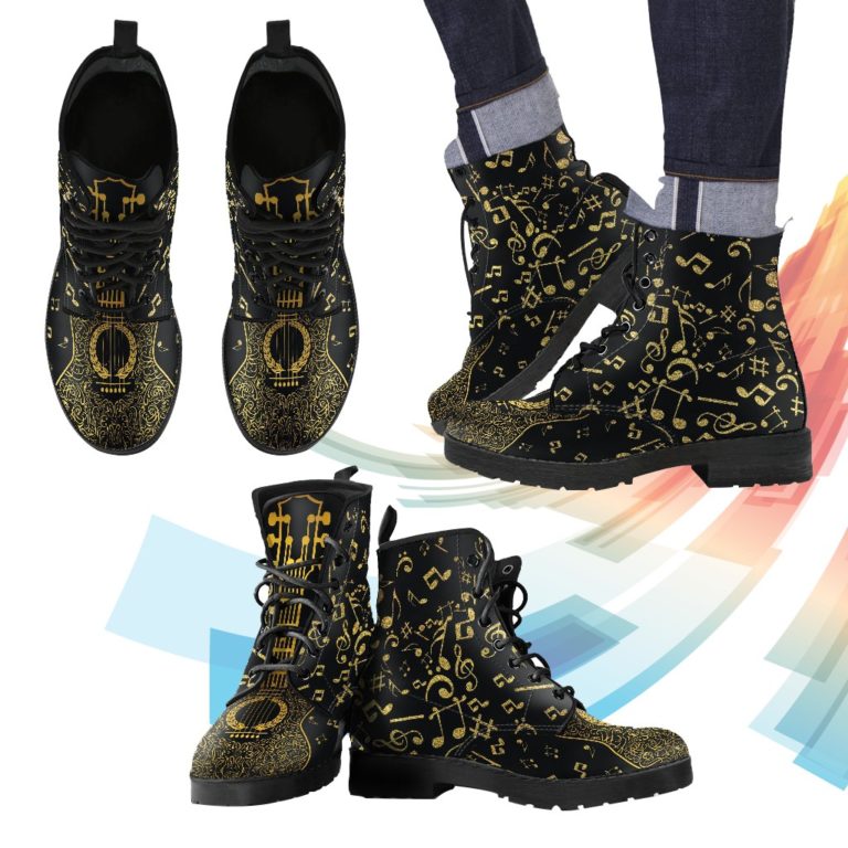 Gold Music Notes Men’s Leather Boots