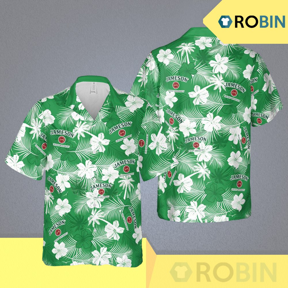 Jameson Irish Whiskey Hawaii Floral Aloha Shirt - RobinPlaceFabrics