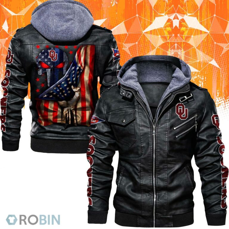 Oklahoma Sooners Punisher Skull Leather Jacket