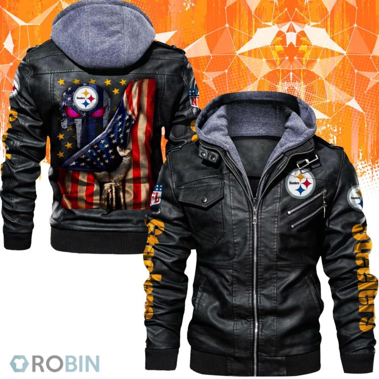 Pittsburgh Steelers Football Punisher Skull Leather Jacket