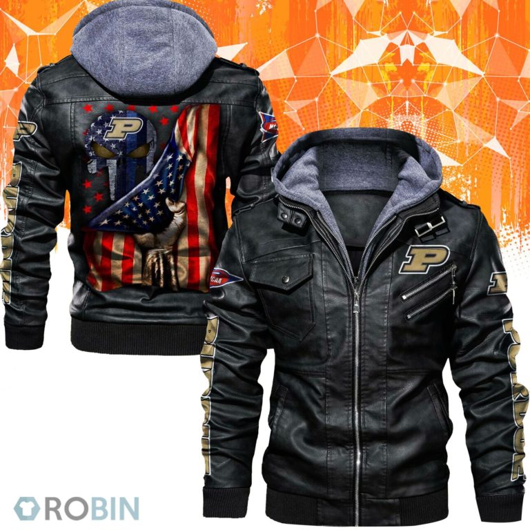Purdue Boilermakers Punisher Skull Leather Jacket